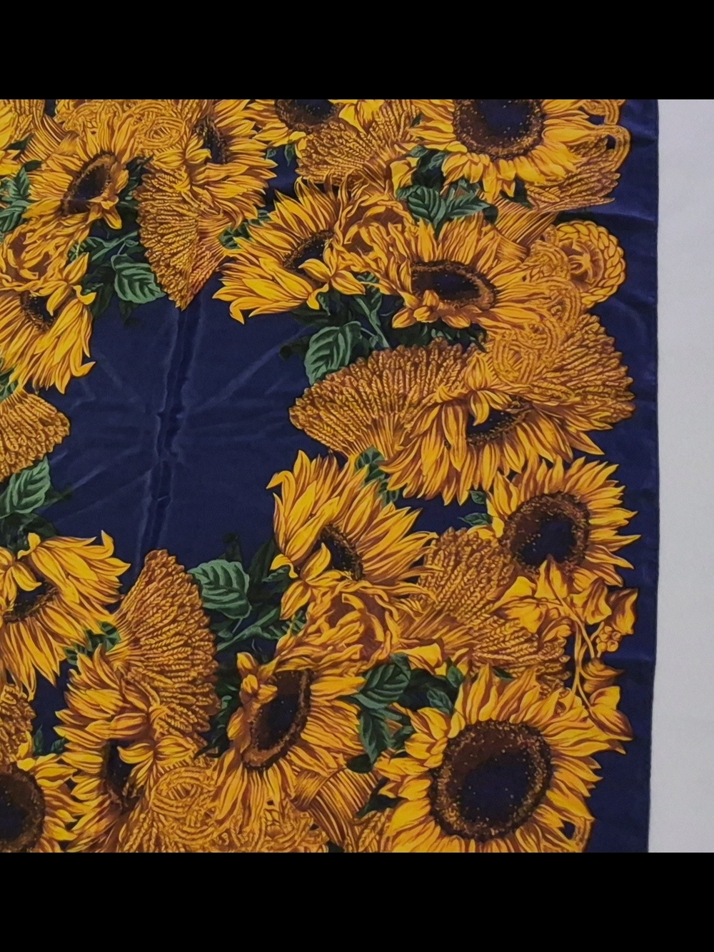 CHANEL Navy Silk Scarf with Yellow Sunflower And Wheat Motif - Picture 2 of 10